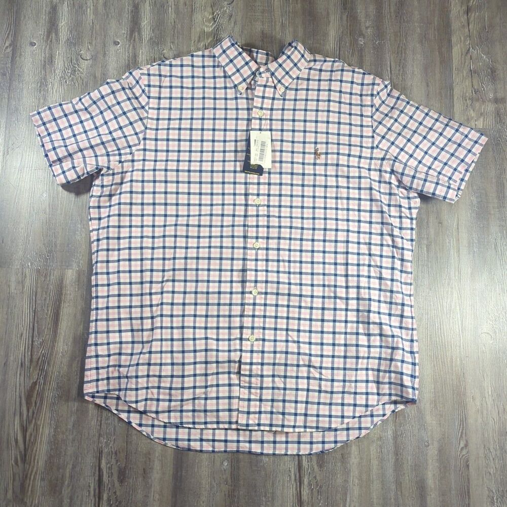 Ralph Lauren Classic Fit Mens Size XL Pink Blue Plaid Button Down Shirt Prep